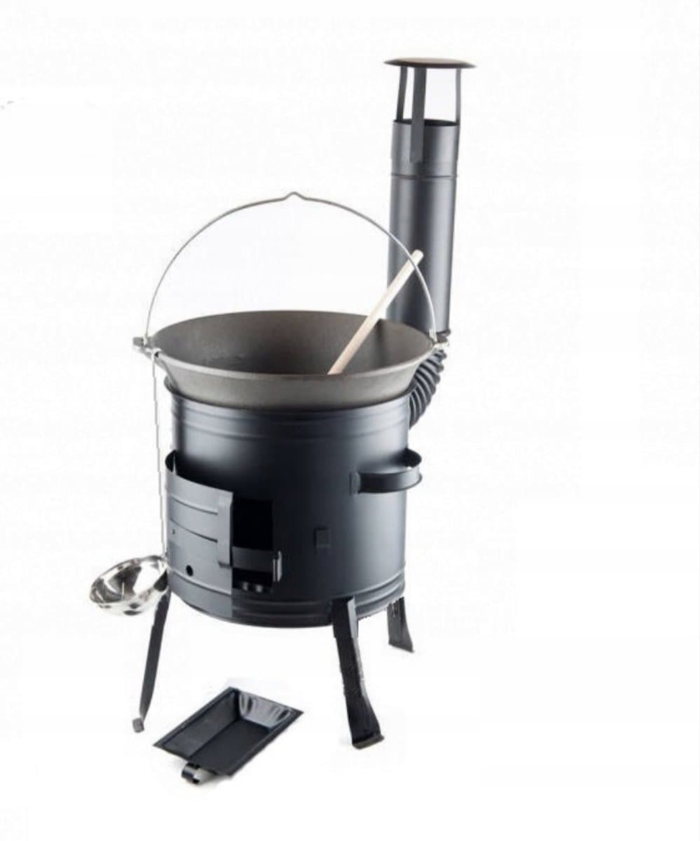 Buiten kookkachel set,GIETIJZEREN KOOKPAN Ø32!!!, Buiten keuken, Houtkachel met gietijzeren pan. Hongaarse ketel, Terras kachel. Inhoud8L — afbeelding 1