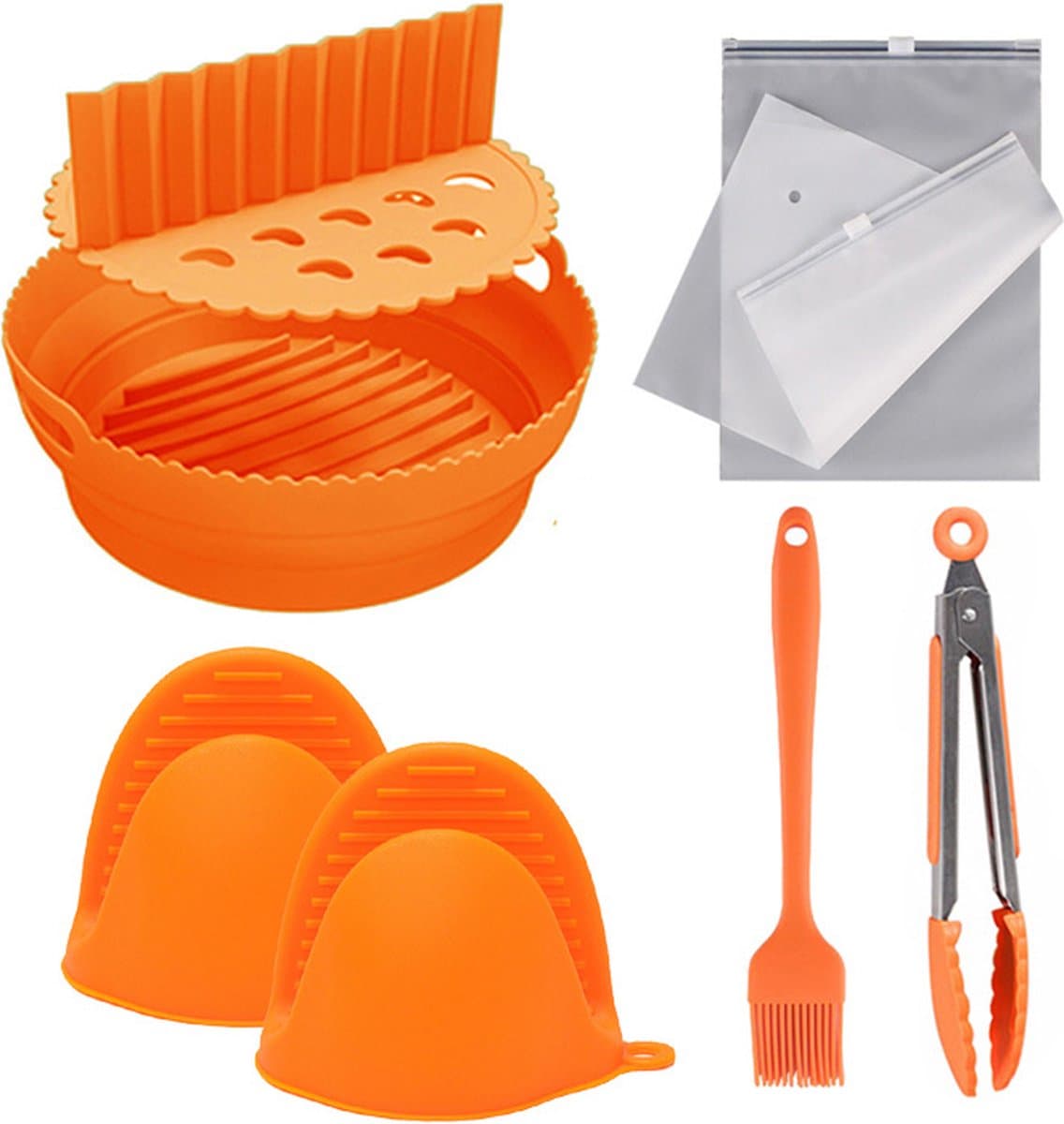Airfryer accessoires set -Airfryer siliconen bakvorm -Airfryer kookgerei set -Airfryer inzet en scheidingswand -Siliconen airfryer kookgerei -Oranje — afbeelding 1