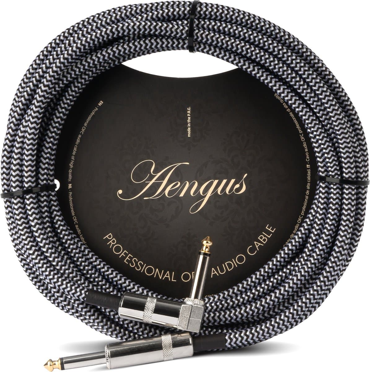 Áengus Silver Tweed Gitaarkabel Instrumentkabel - 6.35mm mono jack plug haaks/recht - 6 meter — afbeelding 1