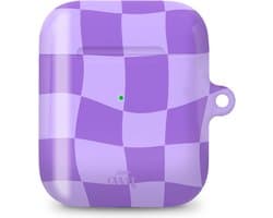 xoxo Wildhearts hoesje geschikt voor AirPods 1 / 2 - Violet Vibes - Glossy - Ook als telefoonhoesje verkrijgbaar - schokbestendige case - koptelefoon hoesje - Glimmend - Beschermhoes met golvende blokjes - Golven - Paars