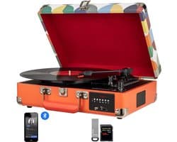 DIGITNOW! Bluetooth Vinyl/LP platenspeler met stijlvolle koffer-platenspeler, multifunctionele FM-radio, USB naar MP3-recorder/spele