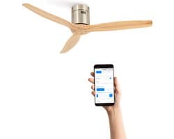 CREATE - Plafondventilator 40W silent Ø132 cm - Met Wifi - Met Afstandsbediening - 6 Snelheden - Timer - Zomer/Winter functie - Níkkel - WIND CALM