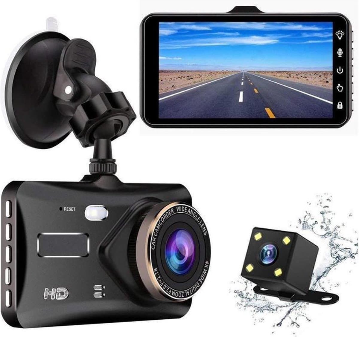 TechU™ Dashcam 4K M11 Pro Dual Camera – 4 inch Touchscreen – Dashboardcamera – Full HD 1080p – Loop Recording – Nachtvisie – Bewegingssensor – G-sensor – Autocamera Voor én Achter - voor auto — afbeelding 1