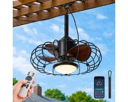 MUPOO Plafondventilator met verlichting Buiten 3 Bladens- IP65 Waterdicht Plafondventilator met Lamp Ø50 cm-plafondventilator zwart met 5M Stekker- App & Afstandsbediening- 6 Snelheden- Dimbaar LED voor Terras, Veranda, Pergola en Overkapping