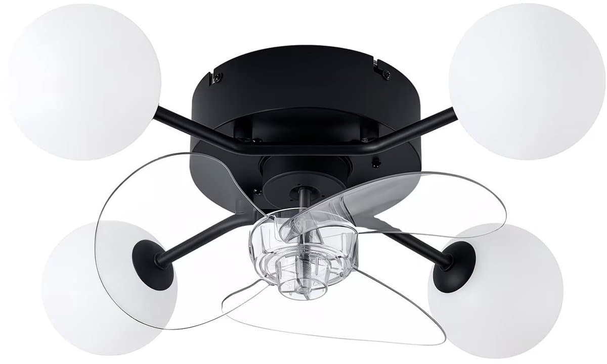 Plafondventilator met G9-licht, stille DC-motor, 6 snelheden, timer, afstandsbediening, 4 melkwitte lampenkappen, voor 15-25 m², zwart. — afbeelding 1