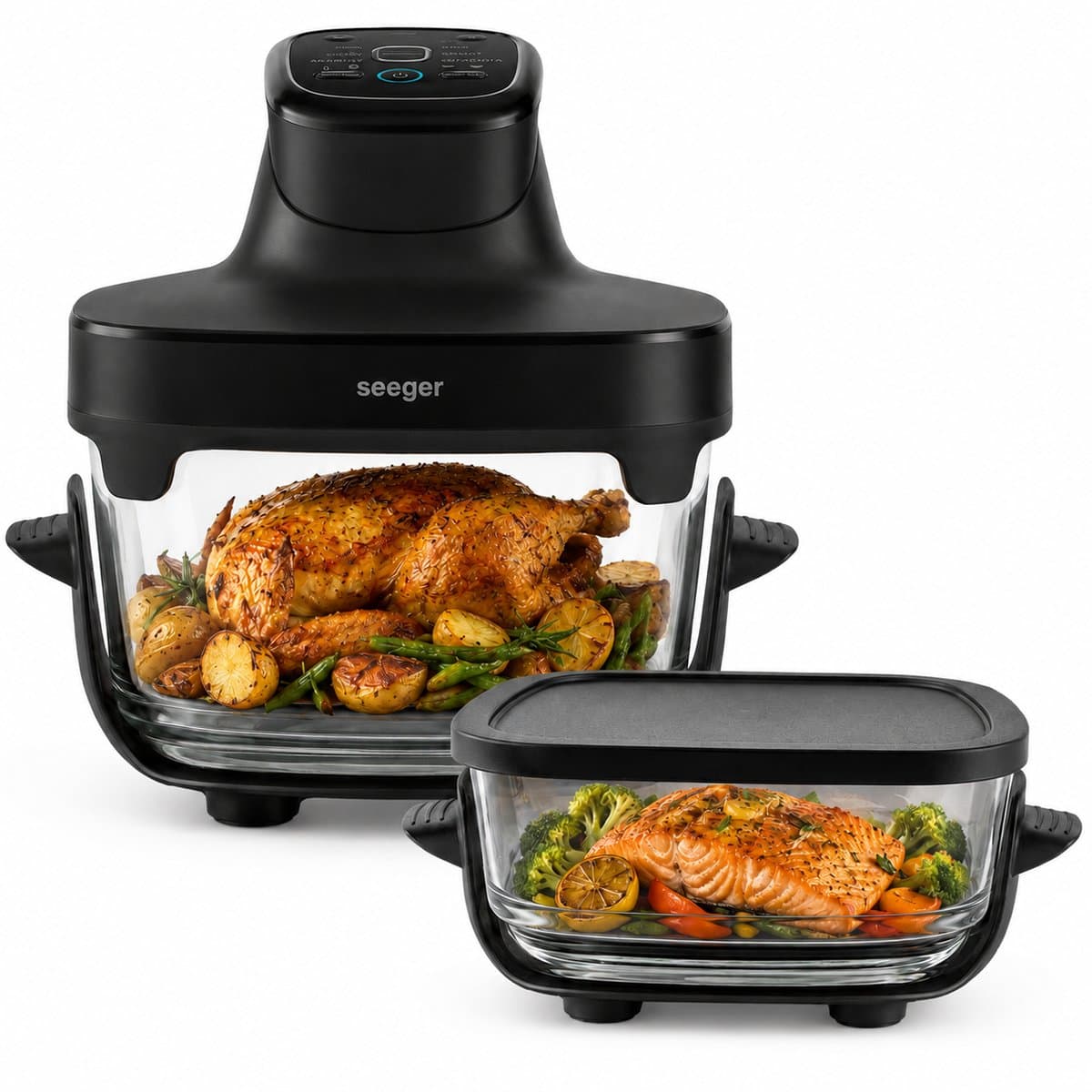 Seeger ClearFry - Glazen Airfryer - 6 Programma's - PFAS-Vrij - 60°C Tot 200°C - 2.5L + 4.5L Glazen Containers - Zwart — afbeelding 1