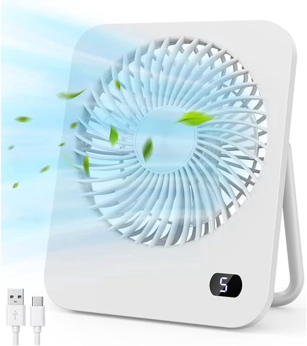 Solvix tafel ventilator geluidloos - Mini Tafelventilator - USB - 5 Snelheden - 180° Rotatie - Voor Thuis en Kantoor — afbeelding 1