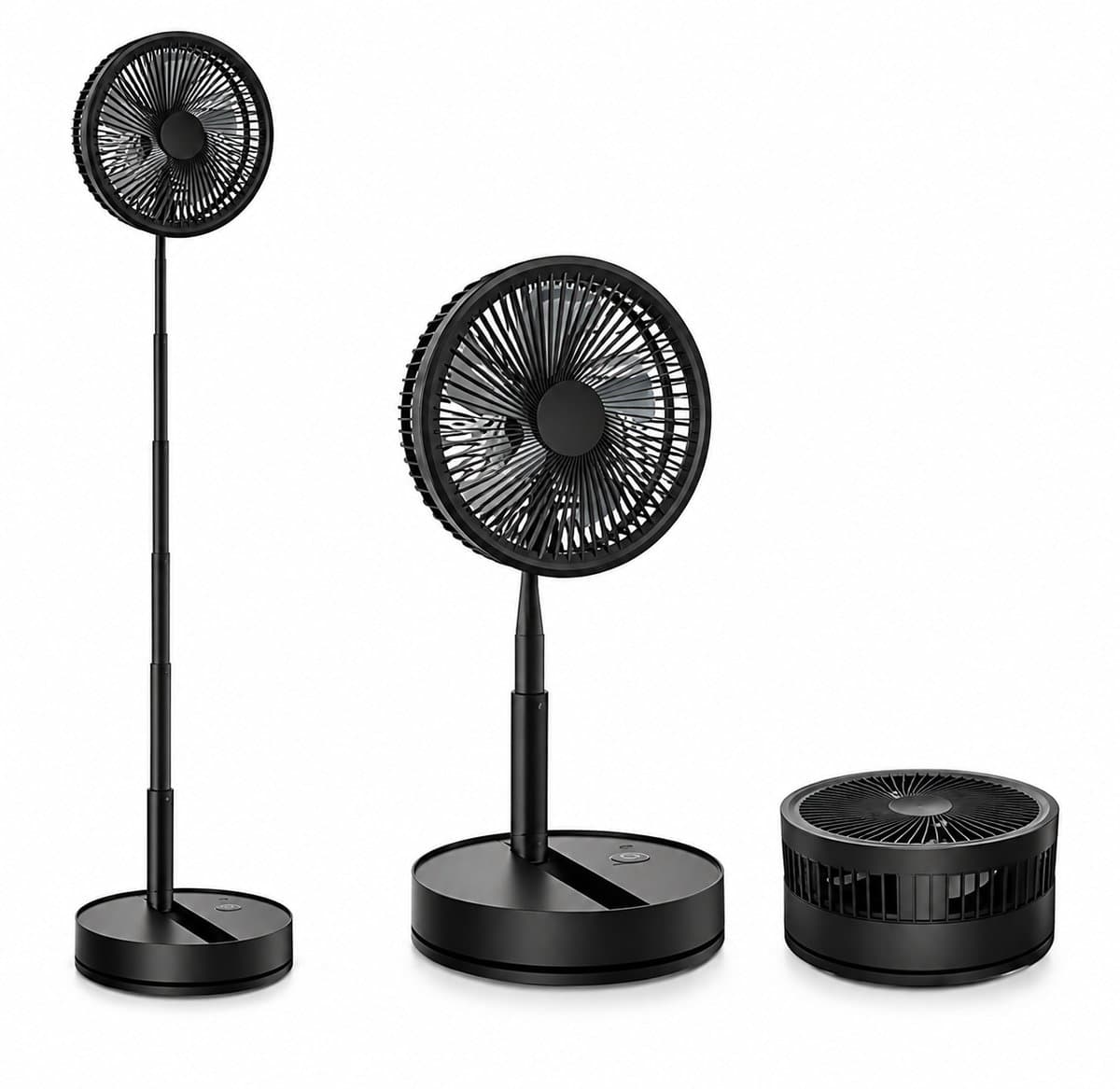 Inklapbare Ventilator Zwart - Telescopische Bureau en Vloerventilator - 8000mAh Oplaadbare Accu - Stille Ventilator met 4 Snelheden - Draagbare Fan voor Thuis Kantoor en Reizen — afbeelding 1