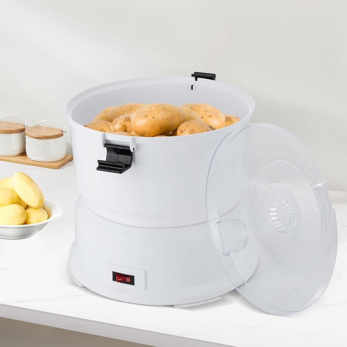 Elektrische Aardappelschilmachine - Keukenapparaat - Snel Groenten Schillen - 85W Puur Koper Motor - 0.8 kg Capaciteit - Wit — afbeelding 1