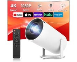 SnelShoppen - Draagbare Projector Wifi Bluetooth Projector 4K Compatibel met 1080P Native 180° Rotatie Keystone voor Buiten en Thuisbioscoop