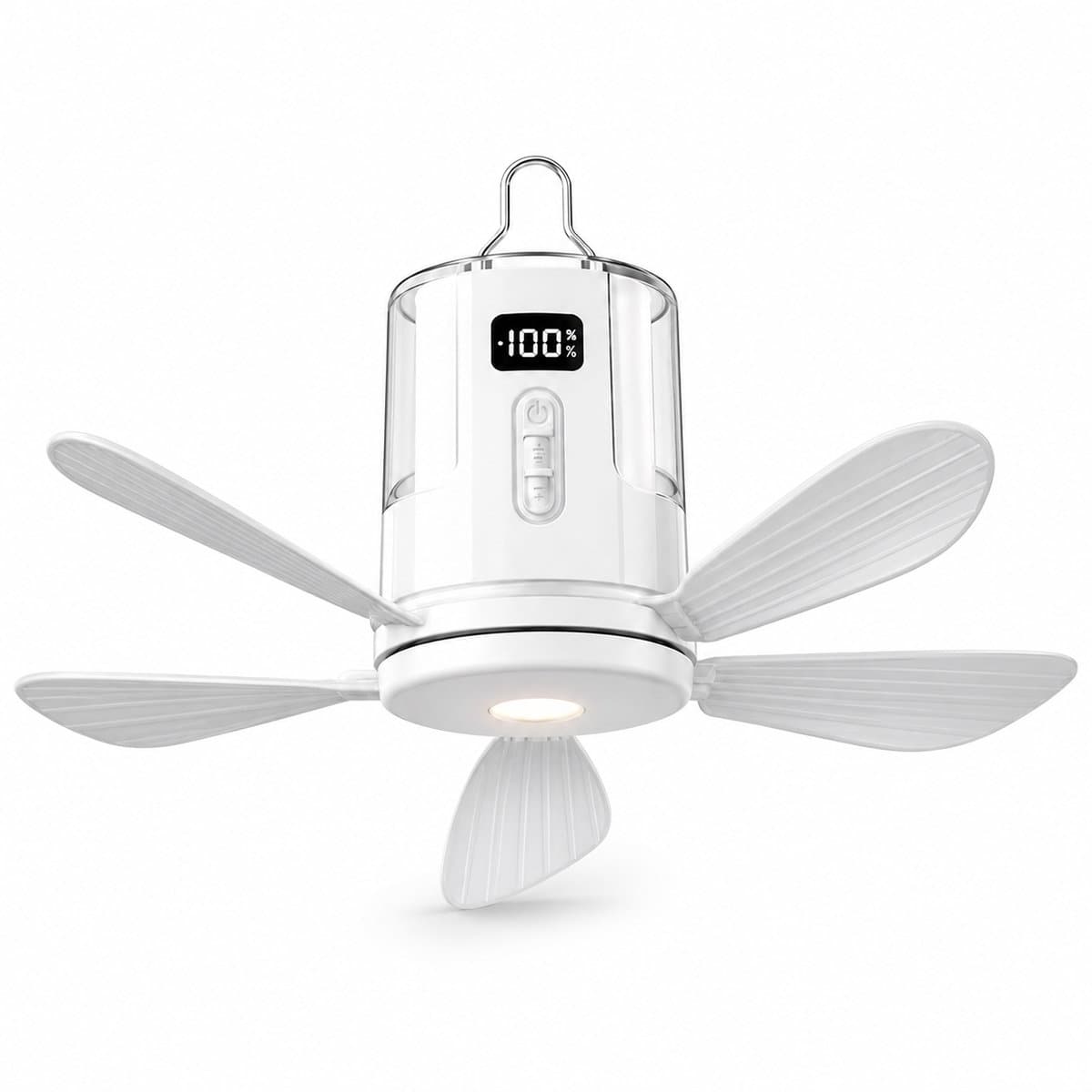 Ophangbare Camping Ventilator - Plafondventilator met Lamp - Opvouwbare Bladen - 10800 mAh - 4 Snelheden - Afstandsbediening - Timer 1-12 Uur - RGB Licht - Wit — afbeelding 1