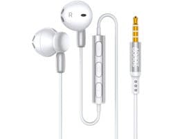 AdroitGoods 3,5mm Jack Oortelefoons met Microfoon & HiFi Stereo Geluid – Oordopjes/Oortjes - Compatibel met 3,5mm audioapparaten - Wit