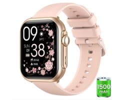 FOSMET Smartwatch - Smartwatches - 1,83inch - Dames en Heren - Stappenteller Horloge - Hartslagmeter - Bloeddrukmeter - Slaapmonitor - Saturatiemeter - Belfunctie - 100+Sportmodi - Temperatuurmeting,55 Dagen Batteri - Elke Smartphone - Roze