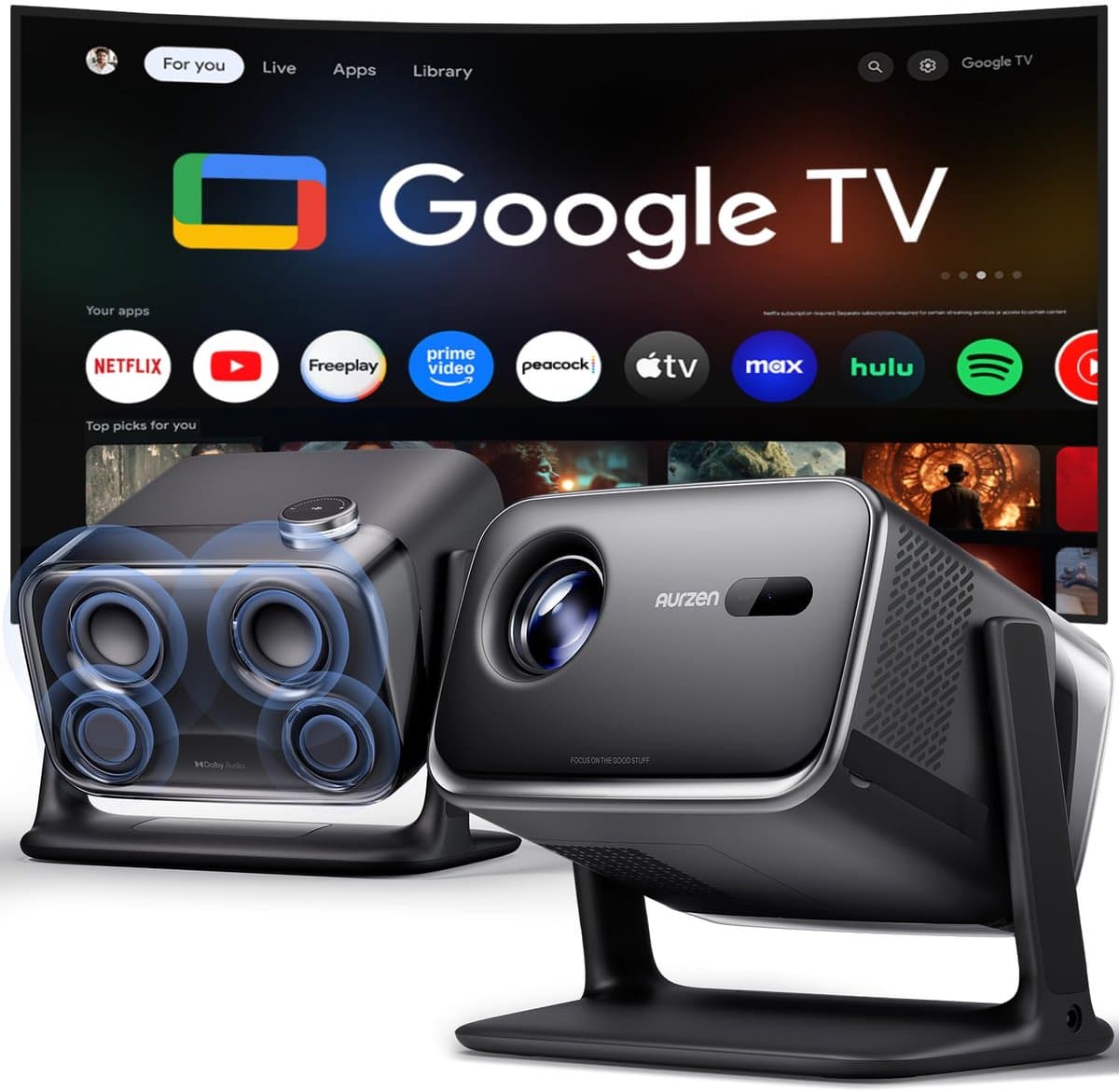 Beamer 4K smart projector met Google TV autofocus Bluetooth WiFi thuisbioscoop 500 ANSI lumen HDR10 ondersteuning — afbeelding 1