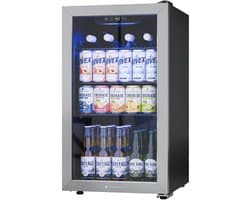 KitchenBrothers Drankkoelkast - 90L - Mini Koelkast - Glazen Deur - Minibar - 110 Blikjes - Zwart