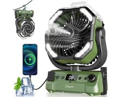 Camping Ventilator 20000 mAh – Mistfunctie – LED-lamp – Afstandsbediening – 270° Draaibaar Groen