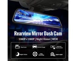 Dashcam voor Auto - 10 Inch Touchscreen Spiegelcamera - 1080P AHD Dashcam met Nachtzicht - G-Sensor - Parkeermodus - Groothoek 170° - Inclusief 6M RCC Achteruitrijcamera - Zwart