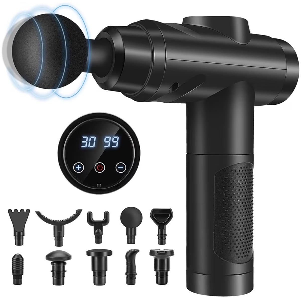 Massagepistool 30 Snelheden – Spiermassage met LCD-touchscreen & 10 Koppen | Stil & Krachtig | Voor Schouder, Rug & Lichaam — afbeelding 1