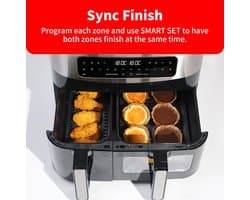 Dubbele Airfryer 10L – 2 Manden van 4L + 6L – 2850W – Dual Zone – Digitaal Bedieningspaneel – 220-240V