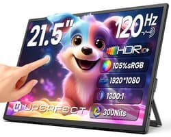 UPERFECT 21,5-inch draagbare gamingmonitor, 120Hz IPS-touchscreen (1920x1080) met geïntegreerde standaard, contrastverhouding 1300:1, USB-C en Mini-HDMI voor laptop, pc, smartphone en Switch; compatibel met VESA-montage