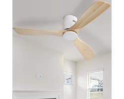 DESMIU Plafondventilator 132 Cm - Zonder Licht Met 3 Houten Bladen, Afstandsbediening, 6 Snelheden En Timer - Wit