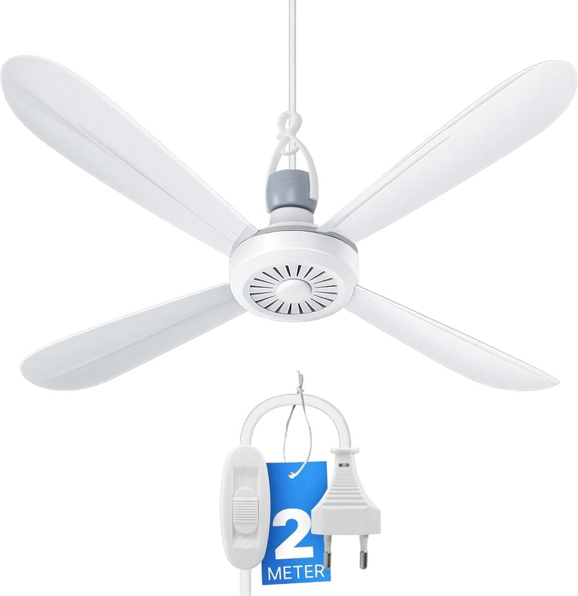Draagbare Camping Plafondventilator Ø40 cm – Ophangbaar – 5W – Stil – 2m Kabel – Compact Design — afbeelding 1