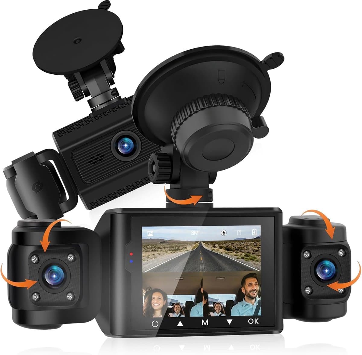 Thijox - 3-Kanaals Dashcam met 64GB SD-kaart - 1080P Full HD, 2.4" IPS-scherm, Draaibare Lens, Nachtzicht, Loopopname & Bewegingsdetectie voor Auto en — afbeelding 1