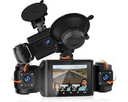 Thijox - 3-Kanaals Dashcam met 64GB SD-kaart - 1080P Full HD, 2.4" IPS-scherm, Draaibare Lens, Nachtzicht, Loopopname & Bewegingsdetectie voor Auto en