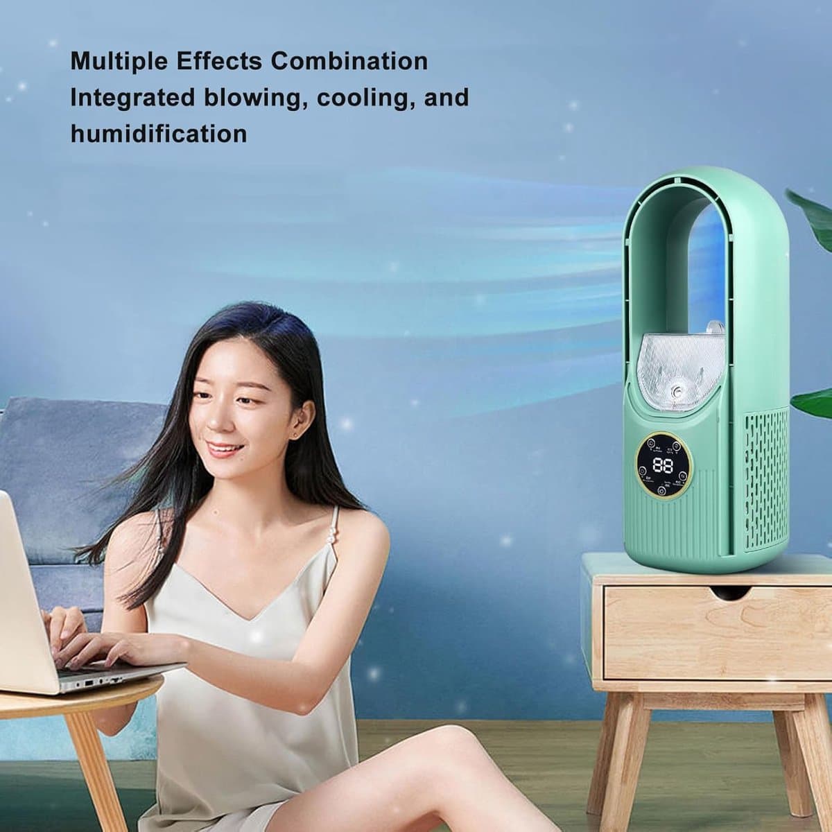 Bladloze Ventilator - Vernevelaar Koeler - Thuis Kantoor - 6 Snelheden Instelbaar - 100 Ml Tank - Groen — afbeelding 1