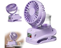 Mini USB-clipventilator, mini oplaadbare luchtbevochtiger met nevel, 4 windsnelheden, tafelventilator, mini draagbare ventilator voor thuis, bureau en kantoor (paars).