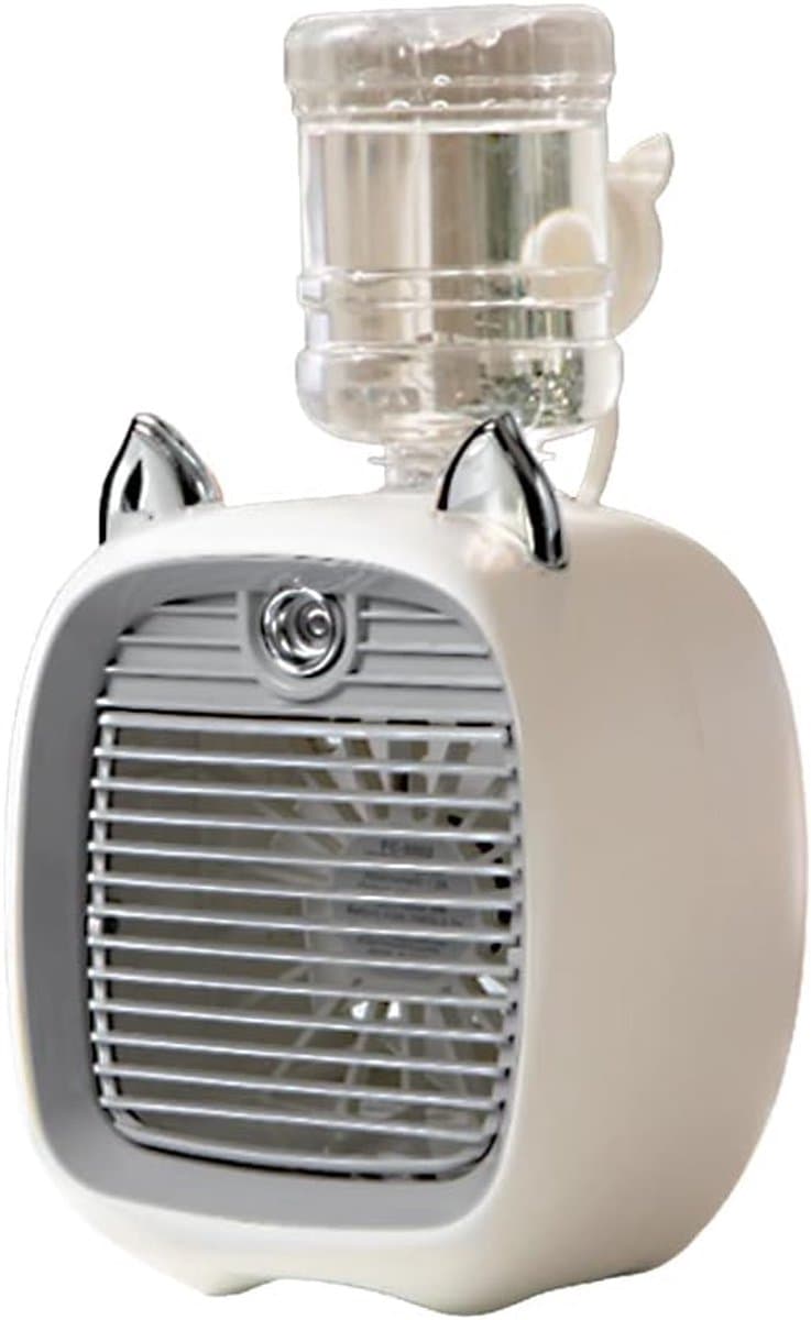 USB - in - Luchtbevochtiger en LED Lamp - 3 - 1 Mini Bureauventilator - Luchtkoeler met Verneveling en Nachtlampje - oplaadbare Tafelventilator met 3 Snelheden - Grijs — afbeelding 1