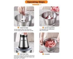 Elektrische Vleesmolen - 500W - Foodprocessor - Hakmolen - 2L RVS Keukenmachine - 2 Snelheden - voor Vlees - Noten en Groenten - Eenvoudig Schoon te Maken - Standaard