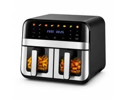 Jurrys Gezins airfryer - Dubbele airfryer - Heteluchtfriteuse - Inclusief Receptenboek - Gezond Koken - 2 Zones - 10L - Zwart