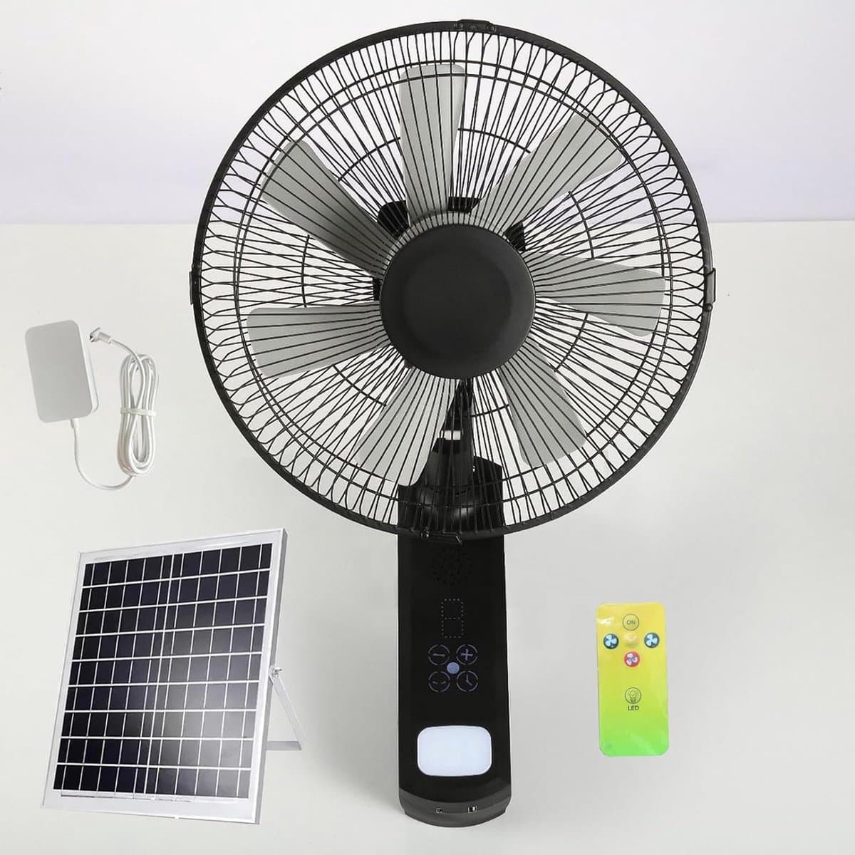 Wandmontage Ventilator - Zonneventilator Buiten - Terras Koelen - Zonne-energie Werking - Verstelbaar - Zwart — afbeelding 1