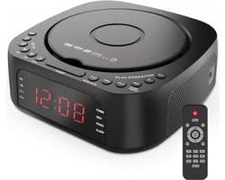 CD-speler Wekker - Dubbel Alarm - Muziek Luisteren - Met Afstandsbediening - Verstelbaar Display - Zwart