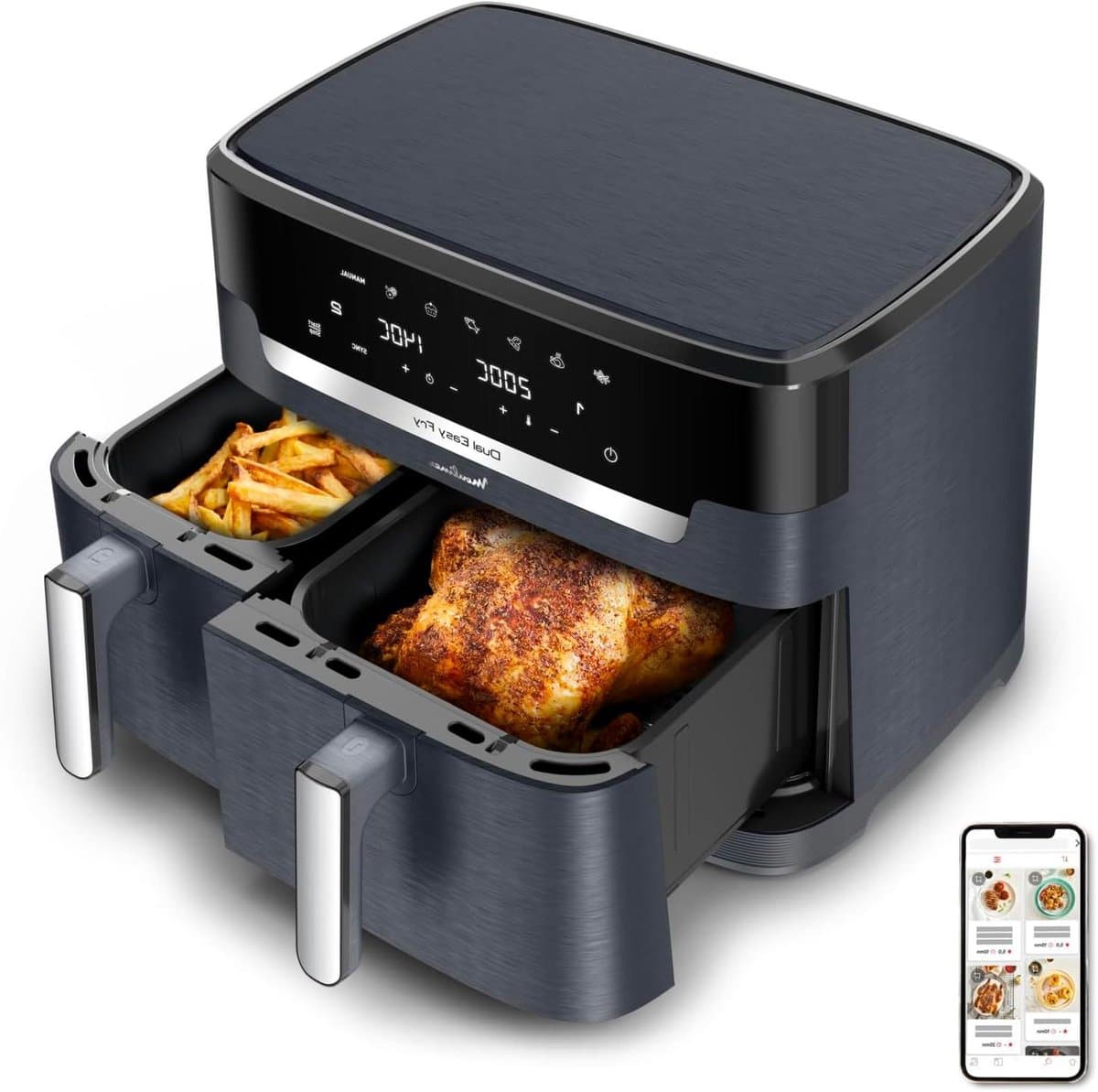 Airfryer Dubbele Mand - Heteluchtfriteuse XXL - Grote Maaltijden Bereiden - Synchroon Koken - 11 Liter Capaciteit - Zwart — afbeelding 1