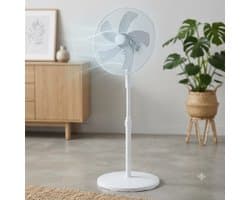 Statiefventilator - Tafelventilator - 40 cm - 45W - 3 Snelheden - Oscillatiefunctie - Kantelbaar - Wit