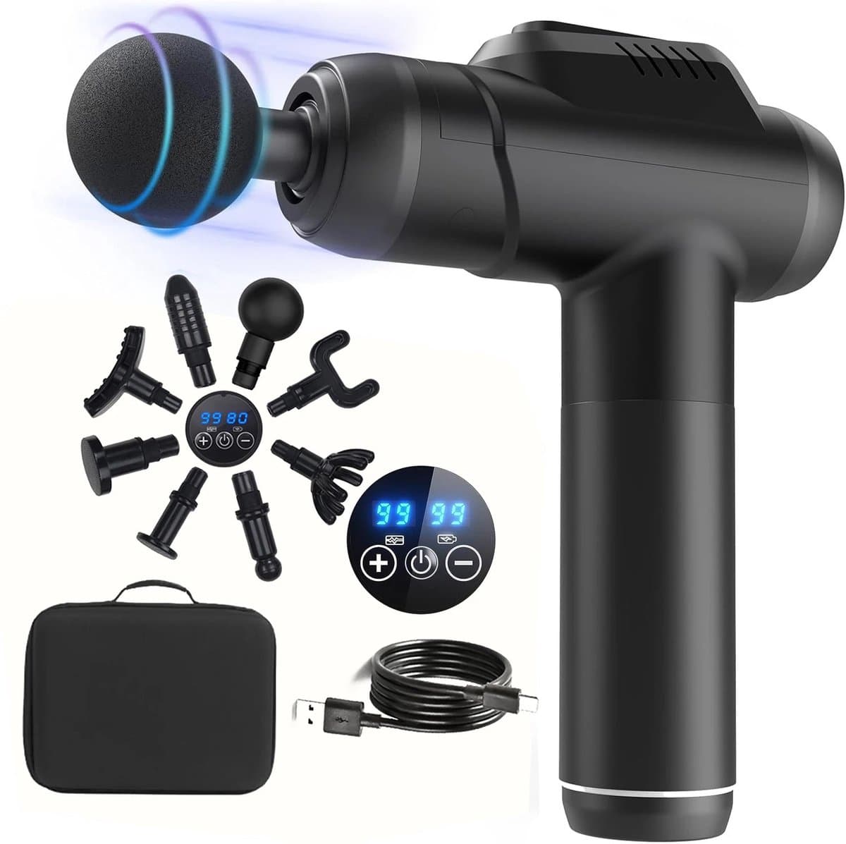 SanaVida - Massagepistool - Spiermassage apparaat - Dieptemassage apparaat - 8 Accessoires & Opbergtas - Type C-Lading - Zwart — afbeelding 1
