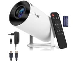 SnelShoppen - Ultra Mini Beamer 4K Projector met WiFi 6 & Bluetooth 5.4 - Inclusief HDMI Kabel, Lange Voedingskabel & Batterijen - Geschikt voor iOS e