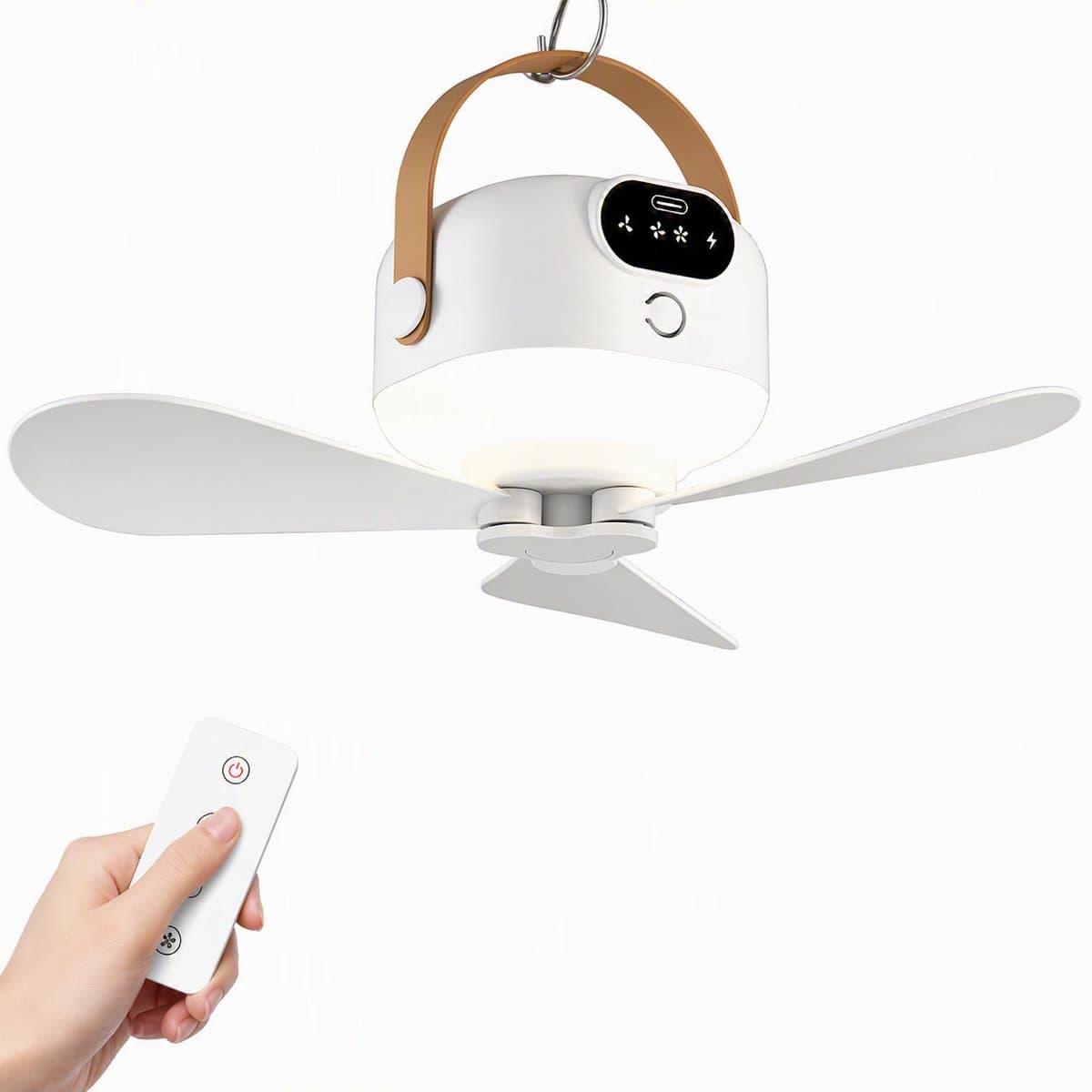 Norvia - Ventilator - Draagbare Plafondventilator - Oplaadbaar - 8000 mAh - Met LED Verlichting - Camping - Thuis - 3 Snelheden — afbeelding 1