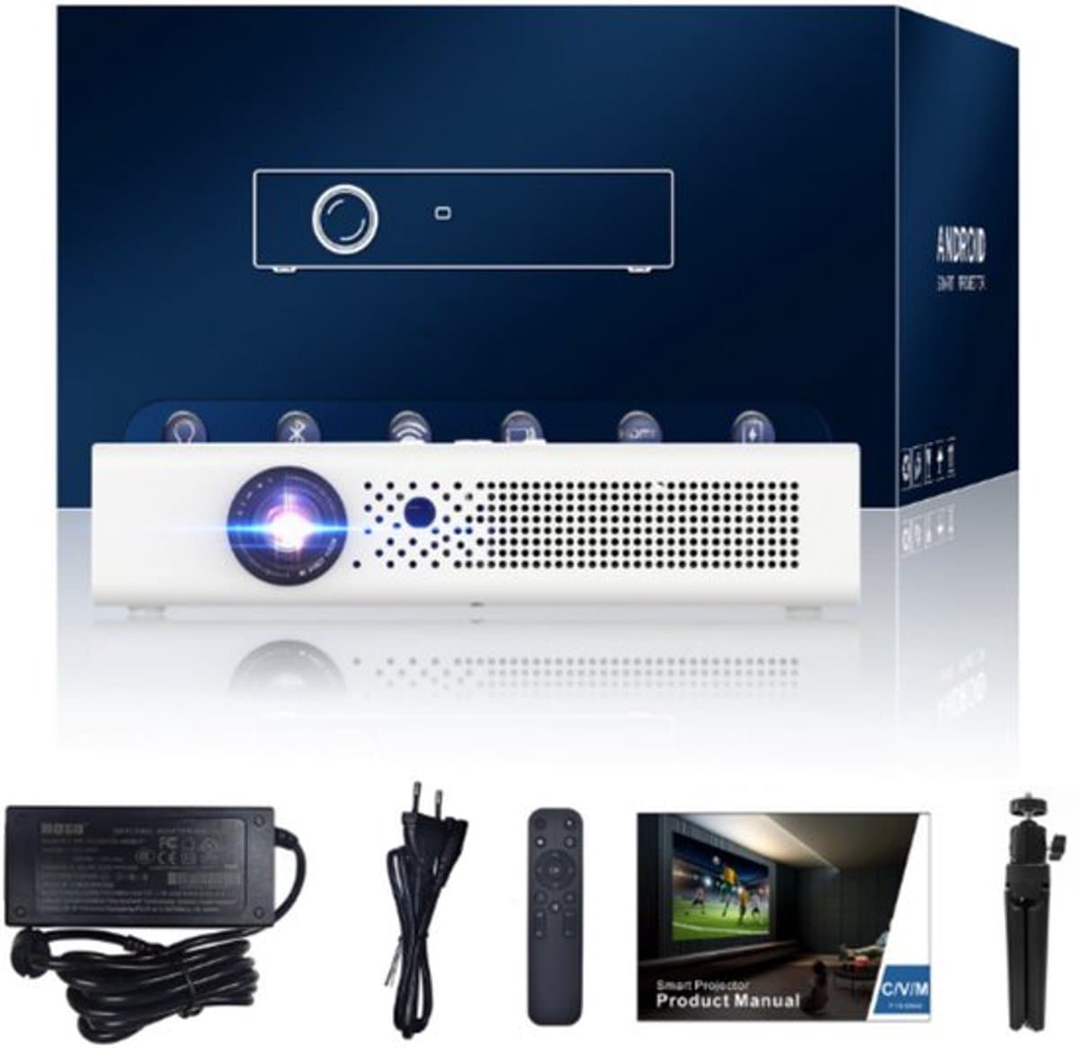 Beamer 600 ANSI Lumen - Android 9.0 Smart Projector - 1080p Resolutie - LED Lichtbron - Voor Thuisbioscoop En Presentatie — afbeelding 1