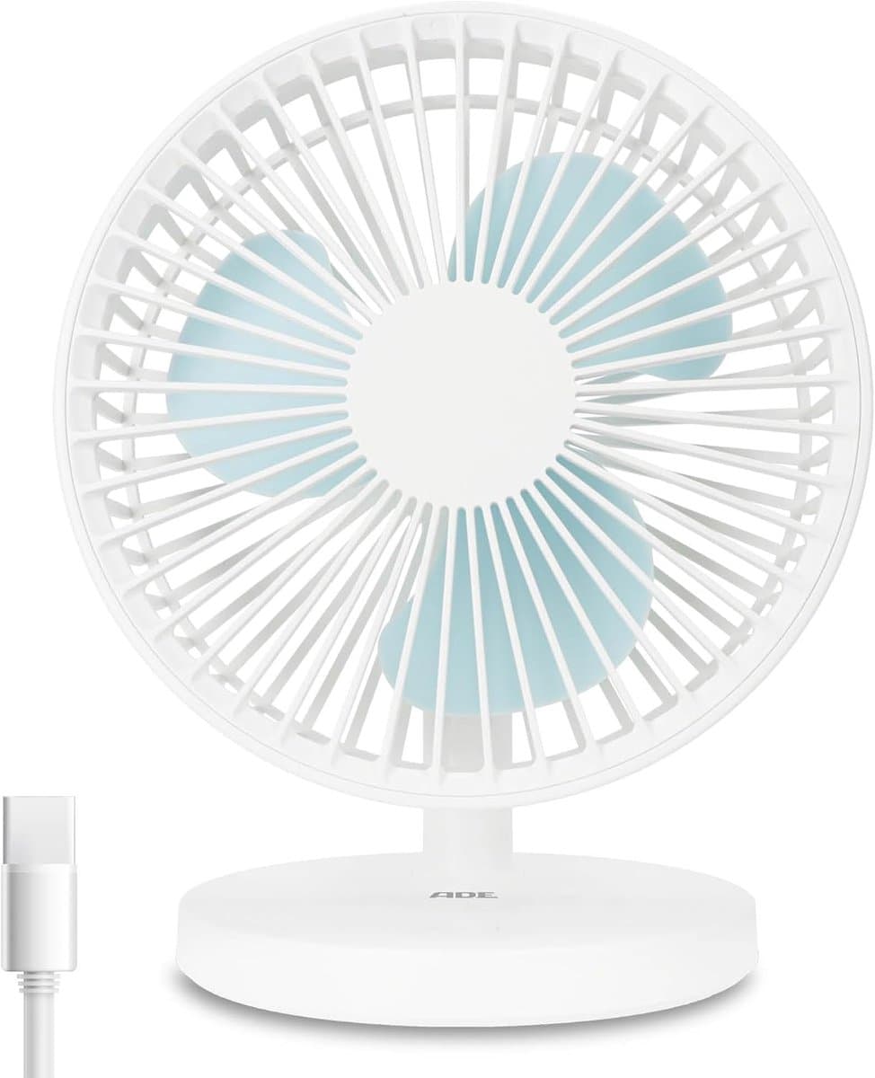 USB Tafelventilator Draadloos – Stil – Oplaadbaar met 3 Snelheden – 7,5 Uur Accuduur – 90° Kantelbaar Wit — afbeelding 1