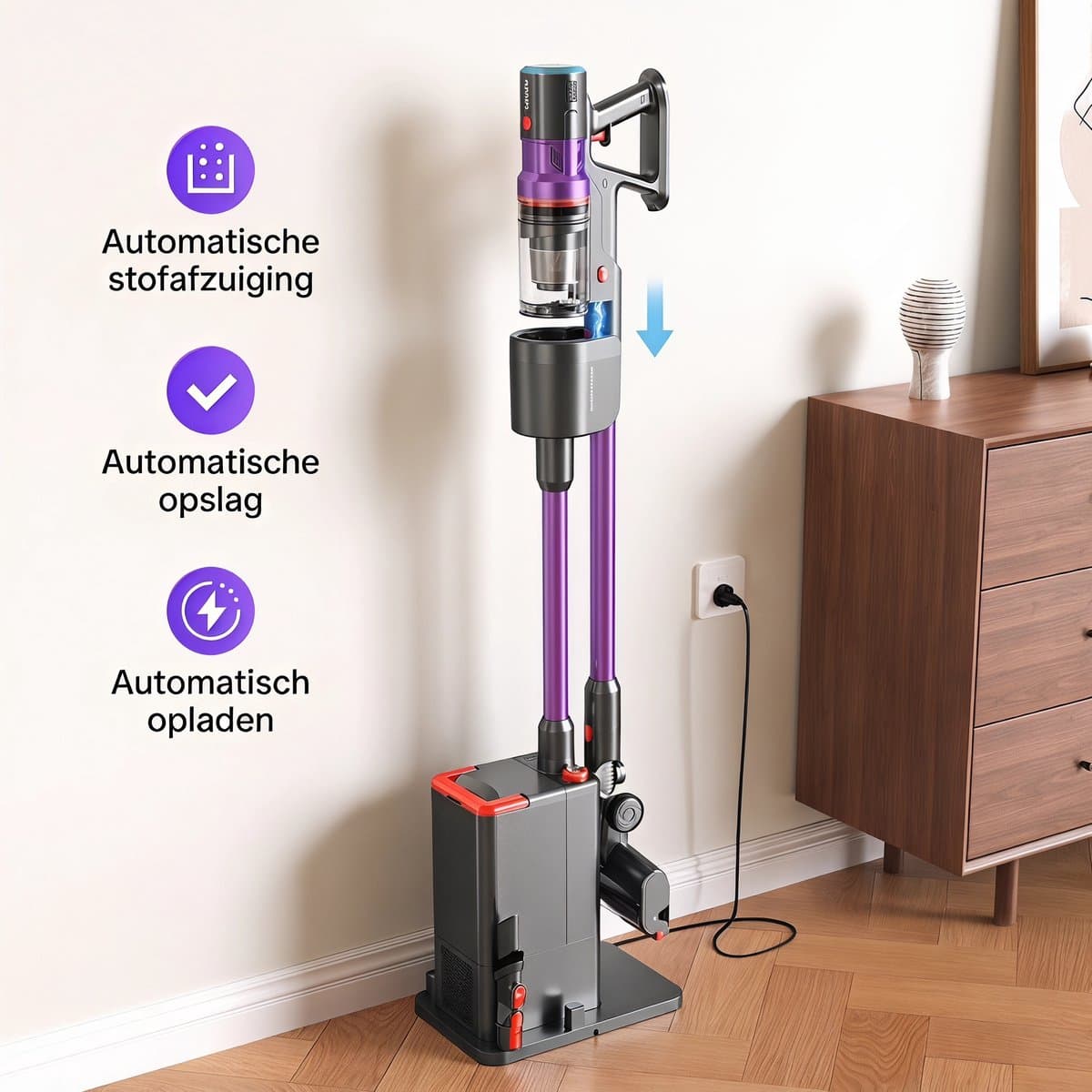 Lubluelu X1000 Draagbare staafstofzuiger Steelstofzuiger met stofopvangstation van 2,5L – 60Kpa Automatisch ledigingsstation - 50 Min Gebruikstijd - Anti-klit Borstel - met Stofzak HEPA - filter - LED-koplampen — afbeelding 1