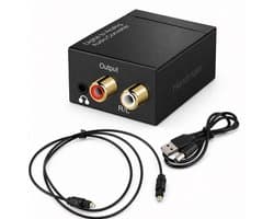 Digitaal naar Analoog Audio Converter (DAC) - Digital to Analogue Omzetter - 192 kHz - Optisch (Toslink)/Coaxiaal naar RCA R/L en 3,5 mm Jack - Inclusief Optische Kabel en USB Voedingskabel - Zwart
