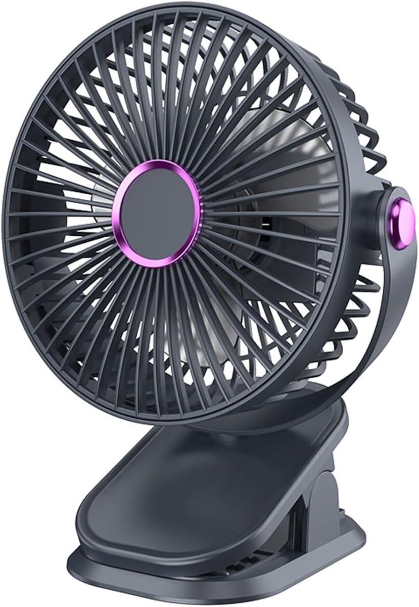 Tafelventilator - Kleine ventilator - Persoonlijke verkoeling - 3-in-1 clip ontwerp - 16 x 12.6 x 20cm - Grijs paars — afbeelding 1