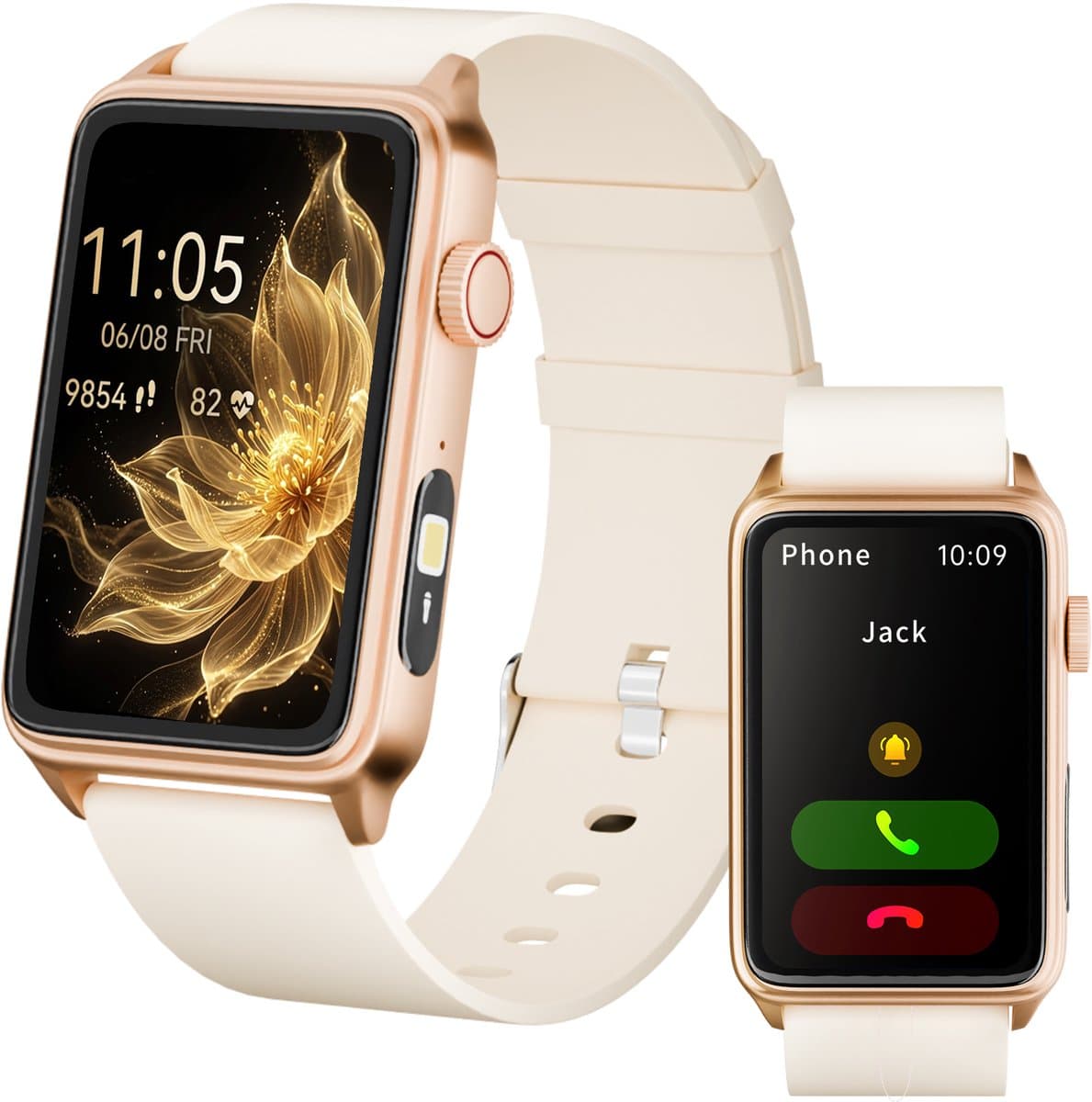 RAYOFI - Smartwatch - Nieuwe damessmartwatch 2026 - 1,57-inch sporthorloge - Hartslagmeting - Volledig touchscreen - Vierkant ontwerp - Stijlvol damessporthorloge - Goud - Compatibel met Android 5.0+ / iOS 10.0+ — afbeelding 1