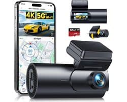 Dashcam Voor en Achter – 4K + 1080P – GPS & 5GHz WiFi – Nachtzicht – Inclusief 64GB SD-Kaart