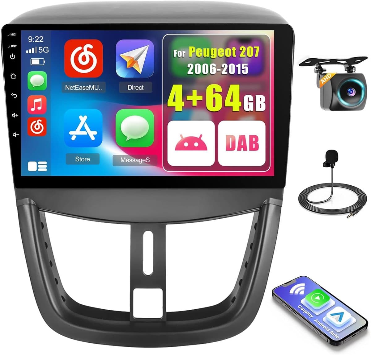 Auto Radio 9 Inch - 4GB RAM, 64GB Opslag - Android 15 - Inclusief DAB, WIFI en GPS - ShopVlot — afbeelding 1