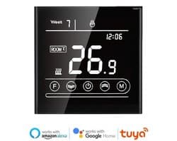 TechU™ Slimme Thermostaat Vita – Alleen voor Elektrische Vloerverwarming – Zwart – Google Assistant & Amazon Alexa – App & Wifi