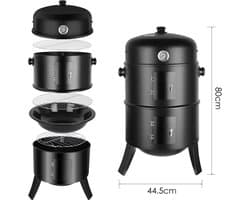 Manzibo BBQ - Smoker bbq - Grill - Barbecue - Rookoven - Houtskool - Voor Tuin, Camping - Ronde Barbeque - Zwart
